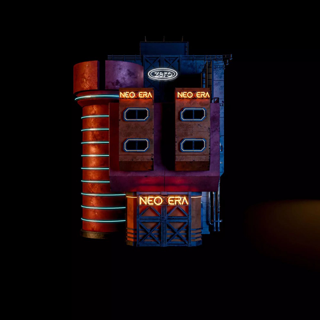 Futuristic Neon Building 3D Model – Low Poly Modular Design, FBX, Blender - View 8