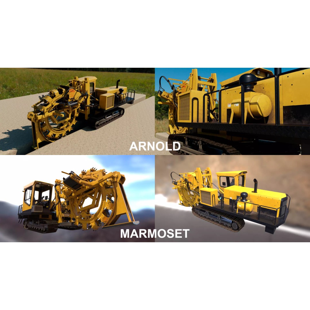 Wheel Trencher 3D Model – Low Poly Industrial Vehicle, FBX, PBR - View 21