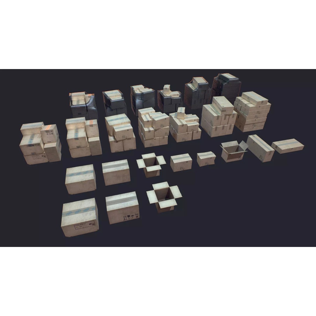 Carton Box 3D Model – Low Poly Game Asset, FBX, Ready for Shipping - View 2
