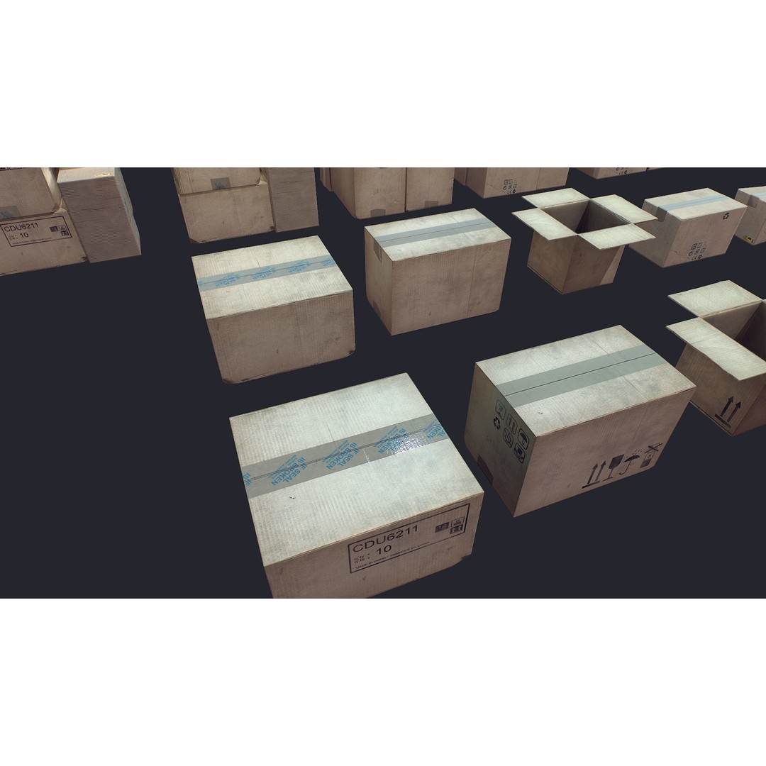 Carton Box 3D Model – Low Poly Game Asset, FBX, Ready for Shipping - View 3