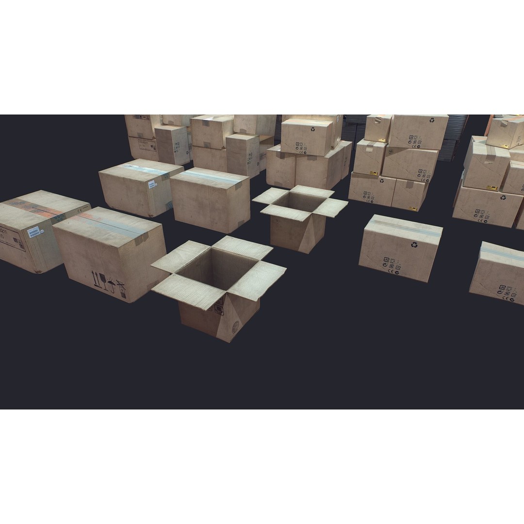 Carton Box 3D Model – Low Poly Game Asset, FBX, Ready for Shipping - View 4