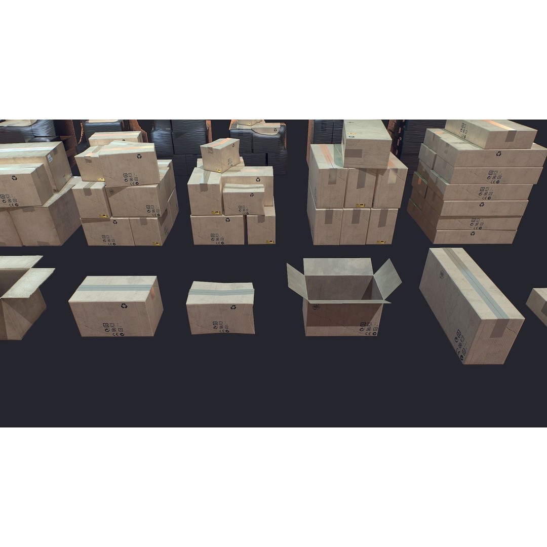 Carton Box 3D Model – Low Poly Game Asset, FBX, Ready for Shipping - View 5