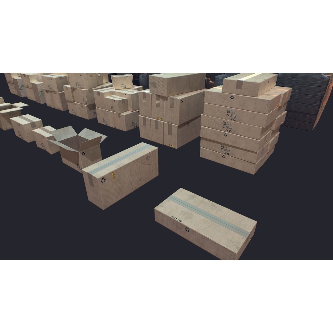 Carton Box 3D Model – Low Poly Game Asset, FBX, Ready for Shipping - View 6