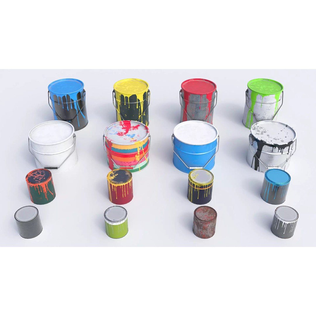Paint Cans 3D Model – Low Poly Industrial Asset, PBR Textures - View 2