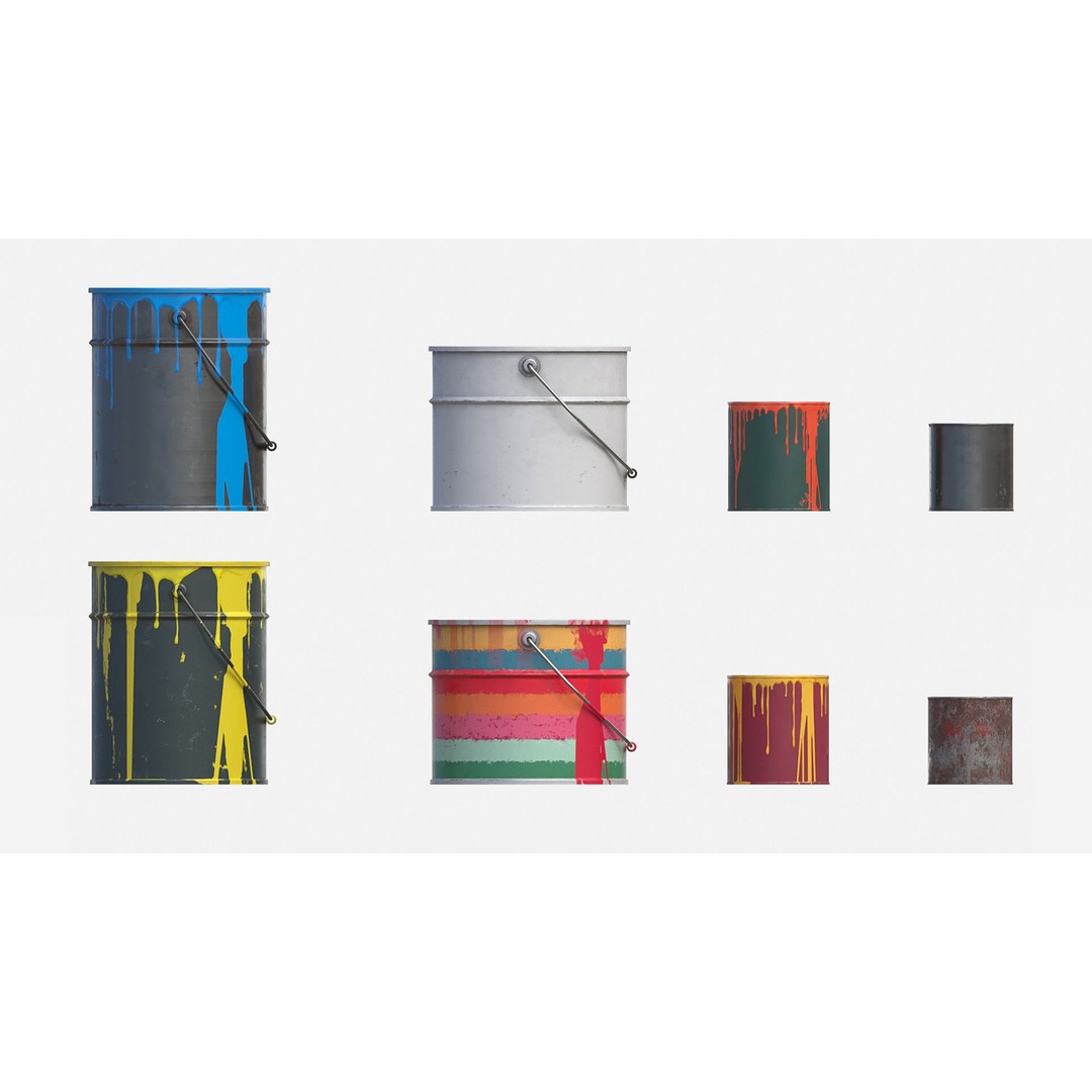 Paint Cans 3D Model – Low Poly Industrial Asset, PBR Textures - View 5