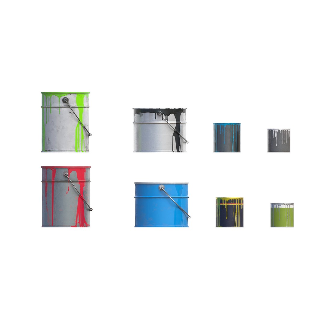 Paint Cans 3D Model – Low Poly Industrial Asset, PBR Textures - View 6