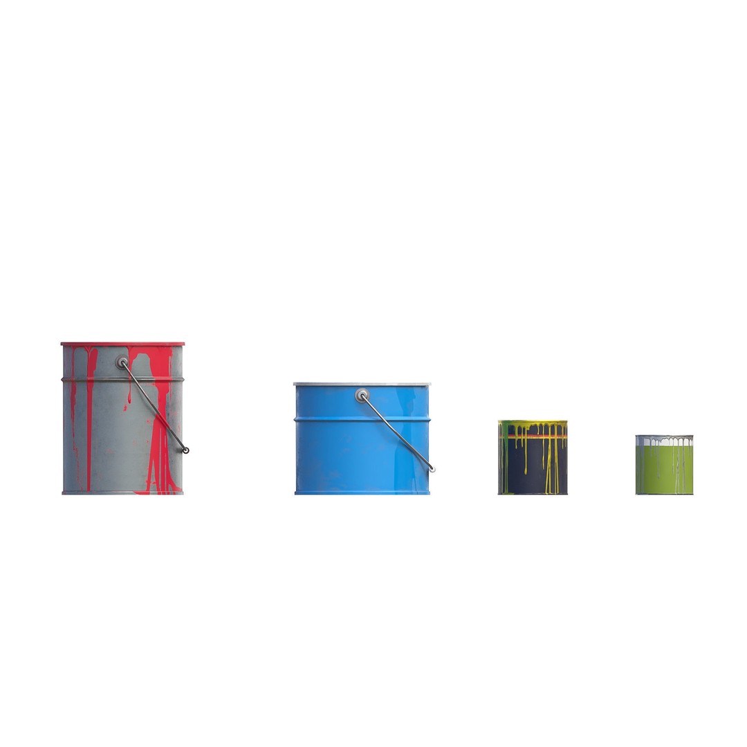 Paint Cans 3D Model – Low Poly Industrial Asset, PBR Textures - View 7