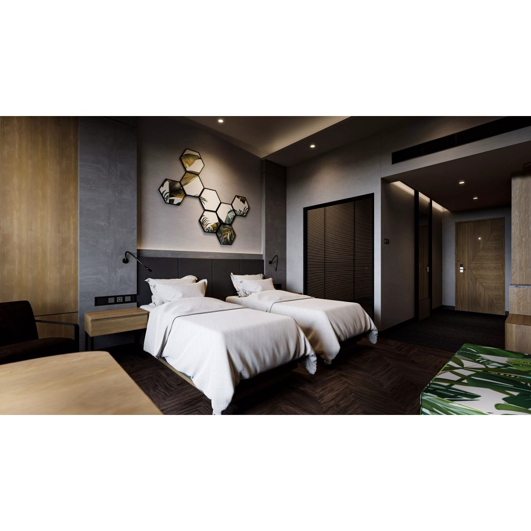 Hotel Bedroom 3D Model – Industrial Low-Poly Interior, FBX, OBJ - View 2