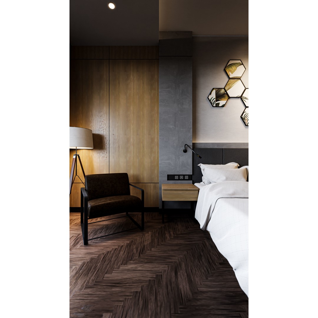 Hotel Bedroom 3D Model – Industrial Low-Poly Interior, FBX, OBJ - View 5