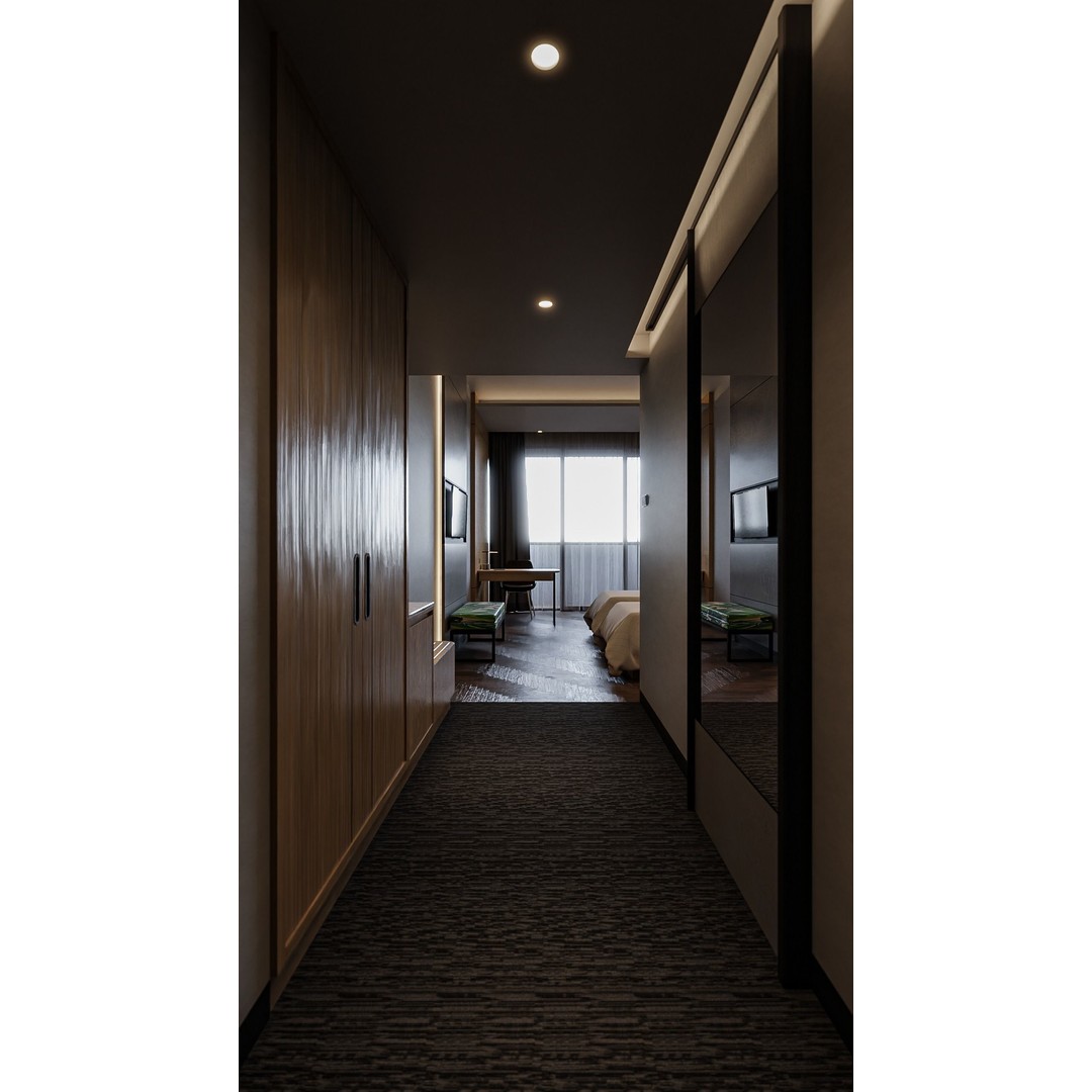 Hotel Bedroom 3D Model – Industrial Low-Poly Interior, FBX, OBJ - View 6