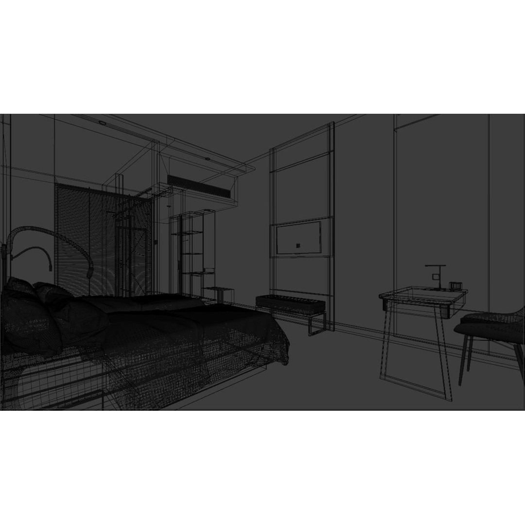 Hotel Bedroom 3D Model – Industrial Low-Poly Interior, FBX, OBJ - View 9