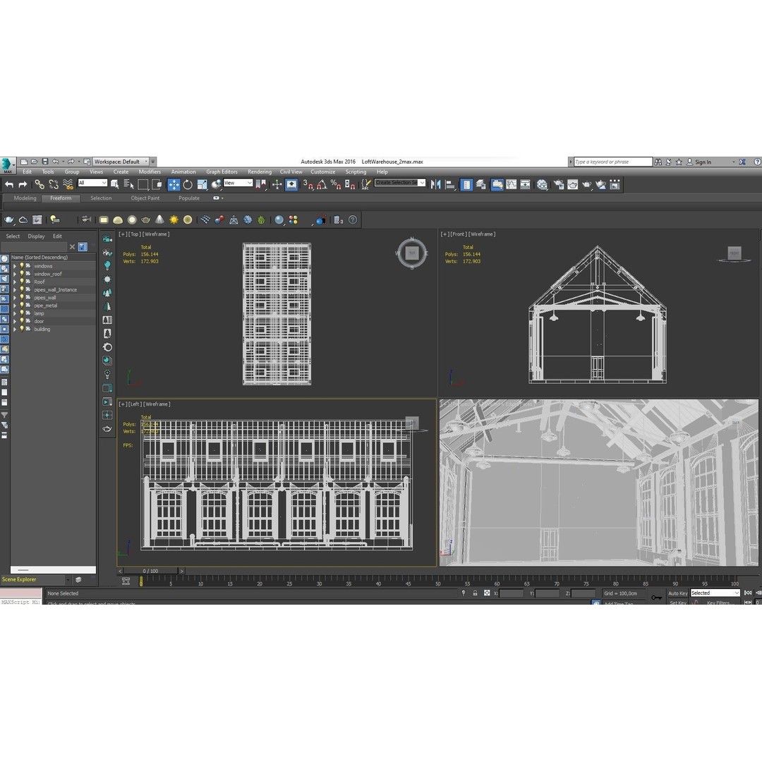 Loft Warehouse 3D Model – Vintage Office Interior, Cinema4D & FBX