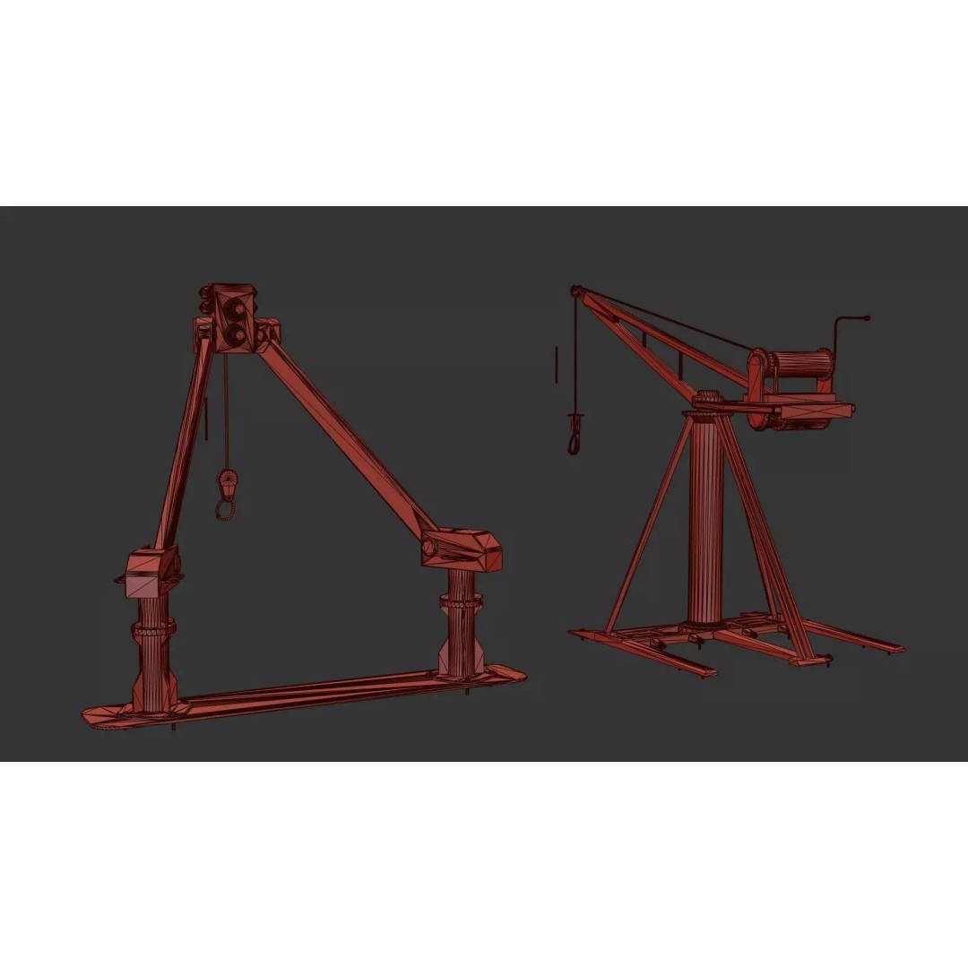 Small Cranes 3D Model – Low Poly Industrial Equipment Pack, FBX, PBR