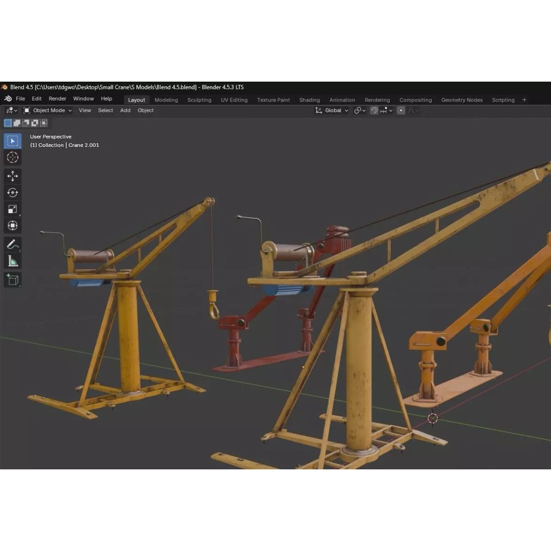 Small Cranes 3D Model – Low Poly Industrial Equipment Pack, FBX, PBR - View 21