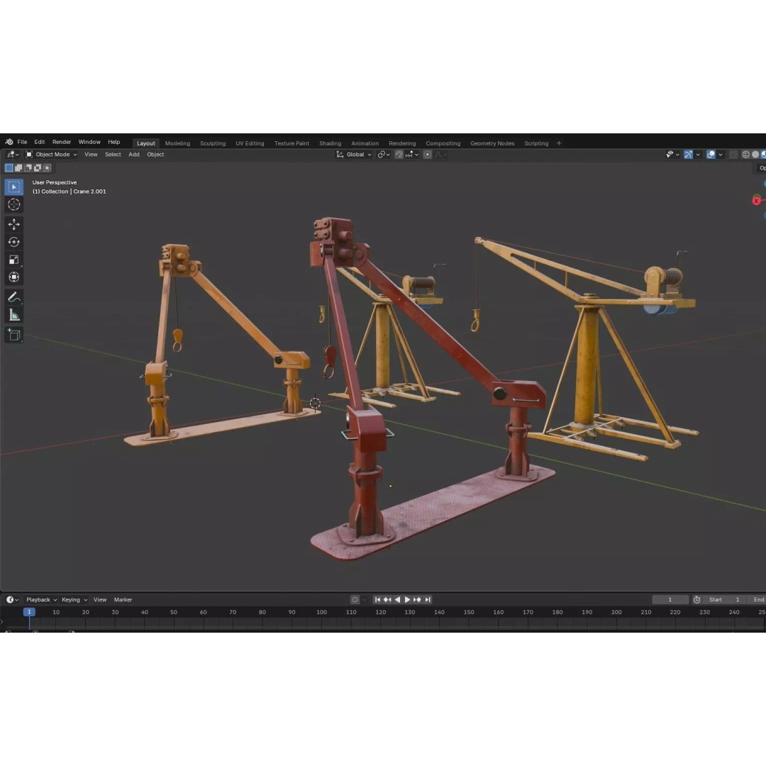 Small Cranes 3D Model – Low Poly Industrial Equipment Pack, FBX, PBR - View 23