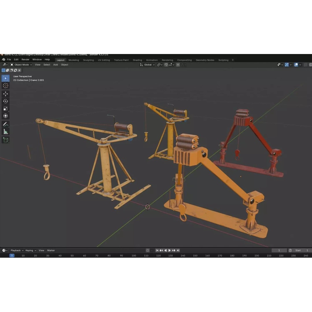 Small Cranes 3D Model – Low Poly Industrial Equipment Pack, FBX, PBR - View 24