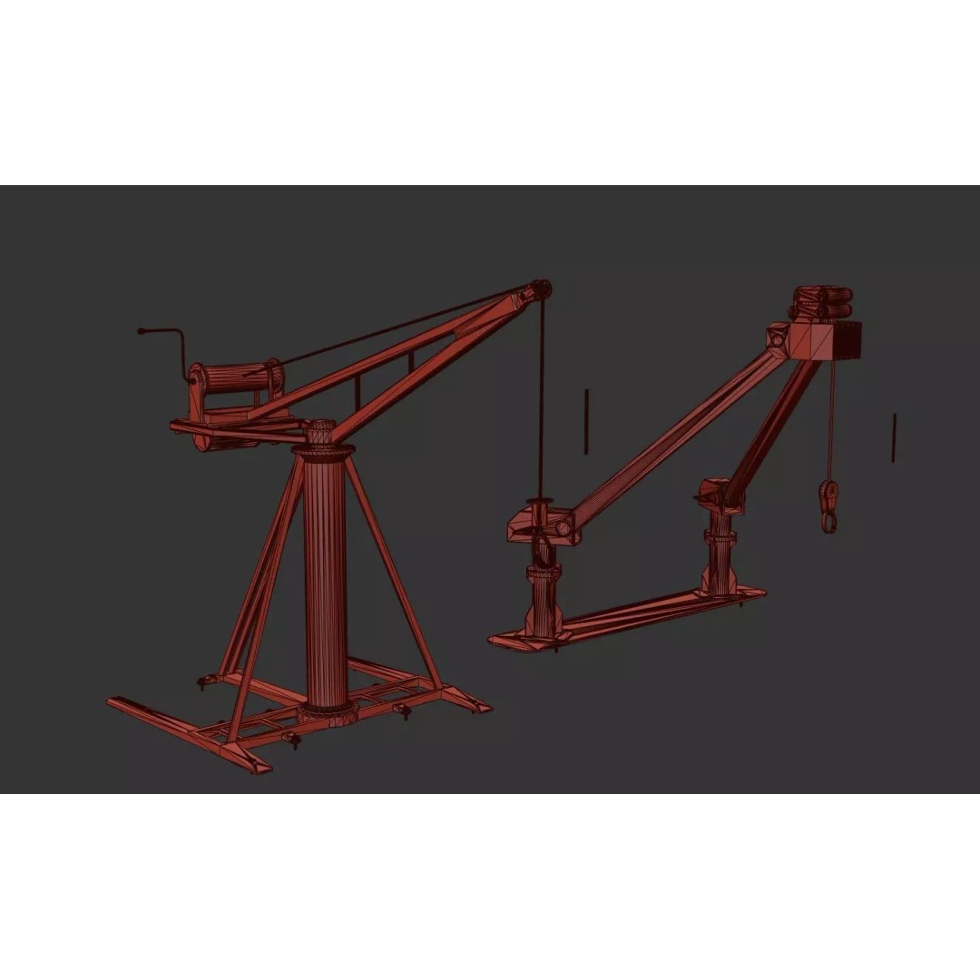 Small Cranes 3D Model – Low Poly Industrial Equipment Pack, FBX, PBR - View 25