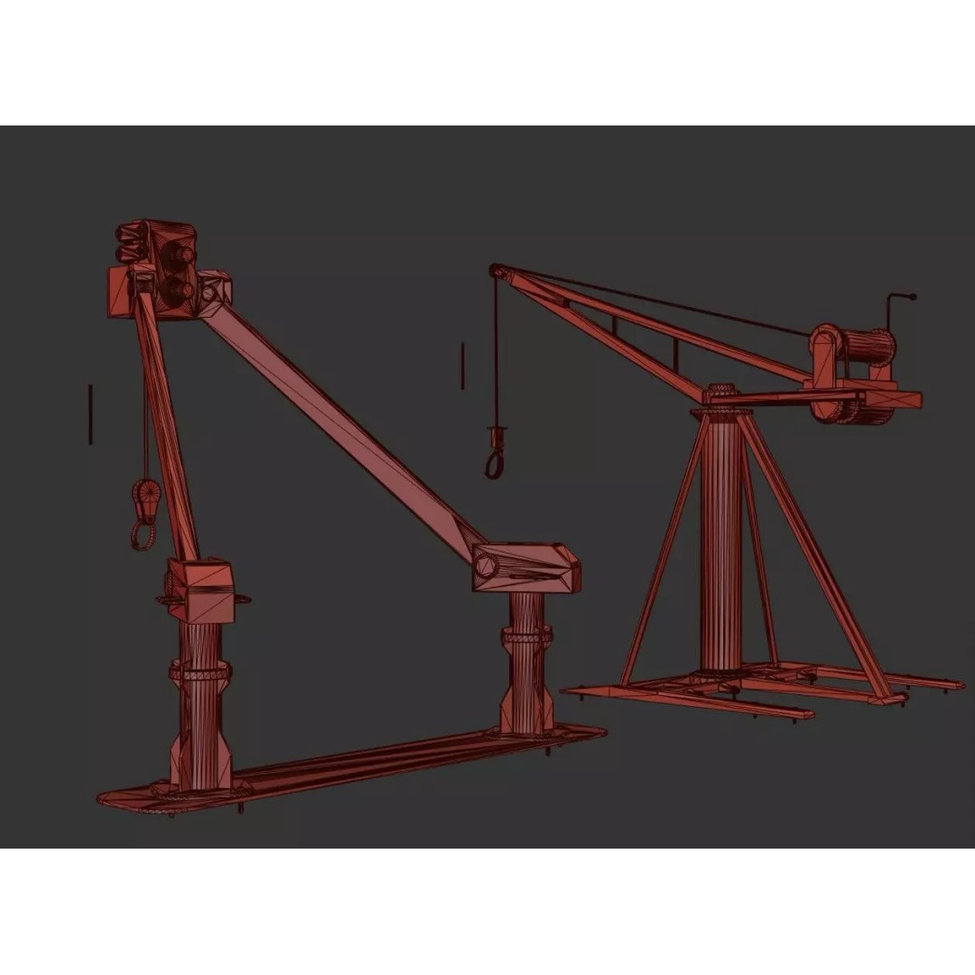 Small Cranes 3D Model – Low Poly Industrial Equipment Pack, FBX, PBR - View 26