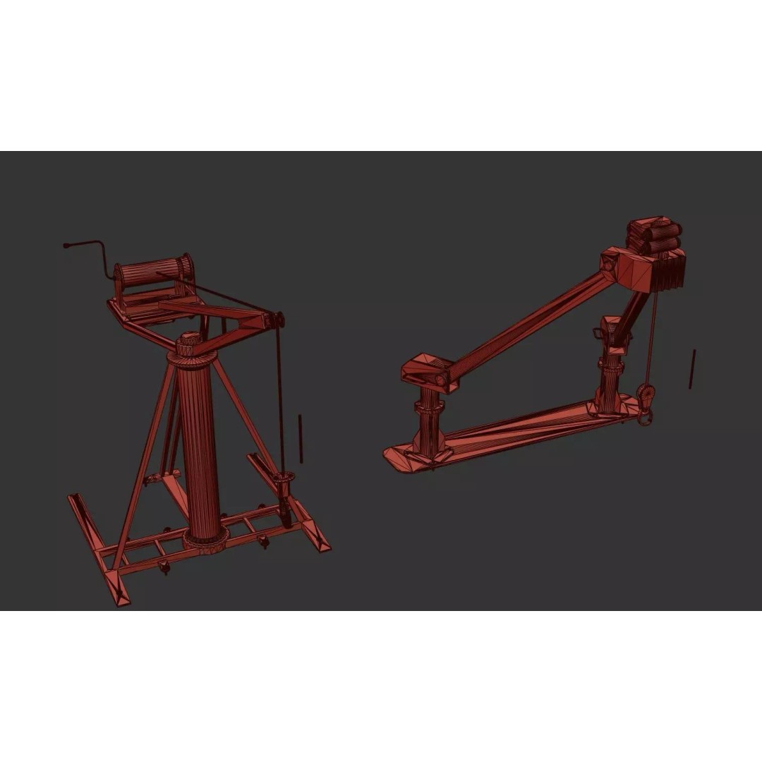 Small Cranes 3D Model – Low Poly Industrial Equipment Pack, FBX, PBR - View 27