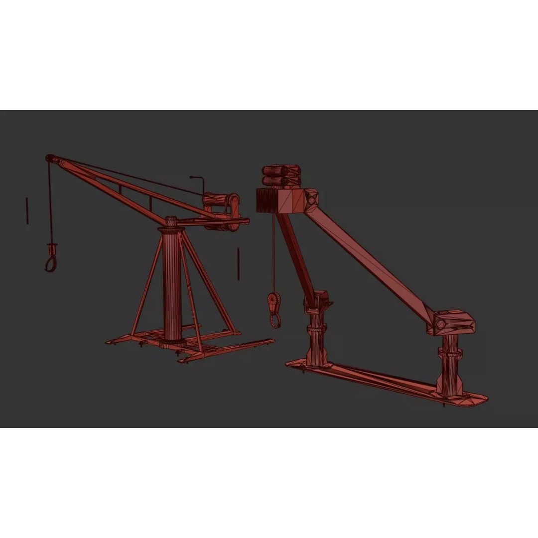 Small Cranes 3D Model – Low Poly Industrial Equipment Pack, FBX, PBR - View 28