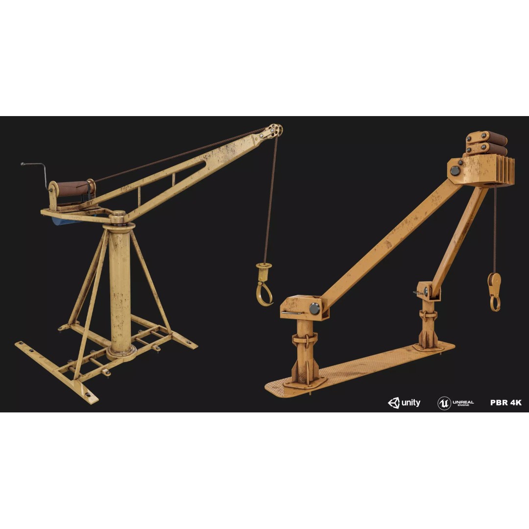 Small Cranes 3D Model – Low Poly Industrial Equipment Pack, FBX, PBR - View 3