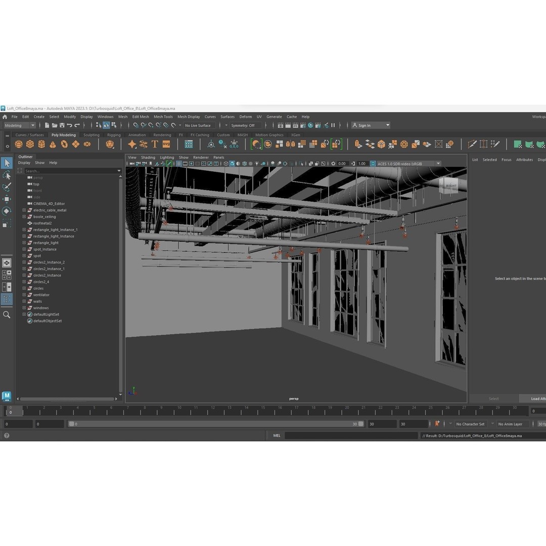Loft Office Interior 3D Model – Modern Design, Cinema4D, FBX