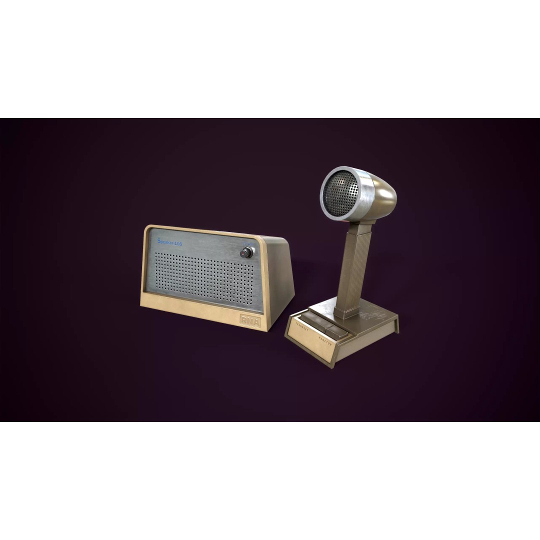 Vintage Intercom and Microphone 3D Model – Low Poly PBR Game Asset, FBX - View 2