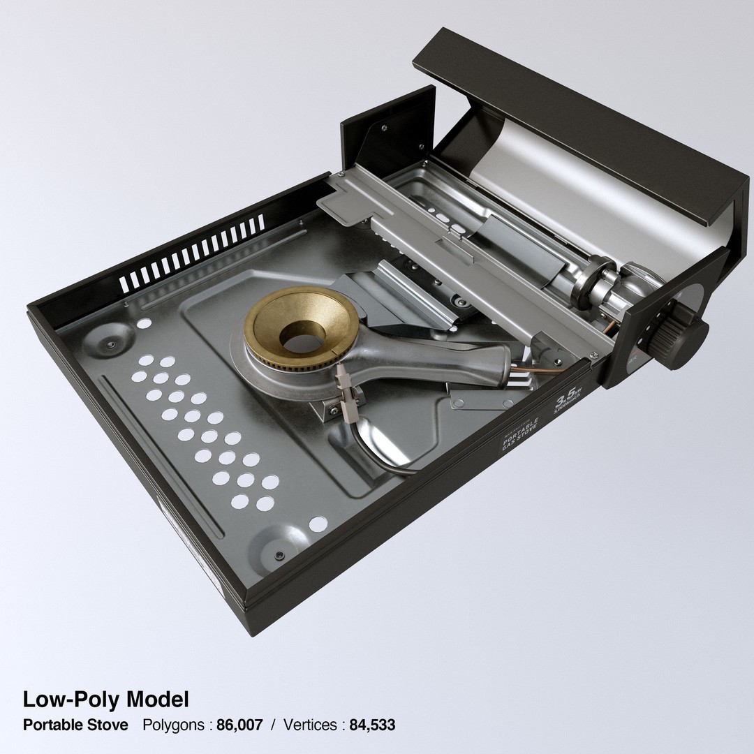 Portable Gas Stove 3D Model – Low Poly PBR Kitchenware, FBX, OBJ - View 24