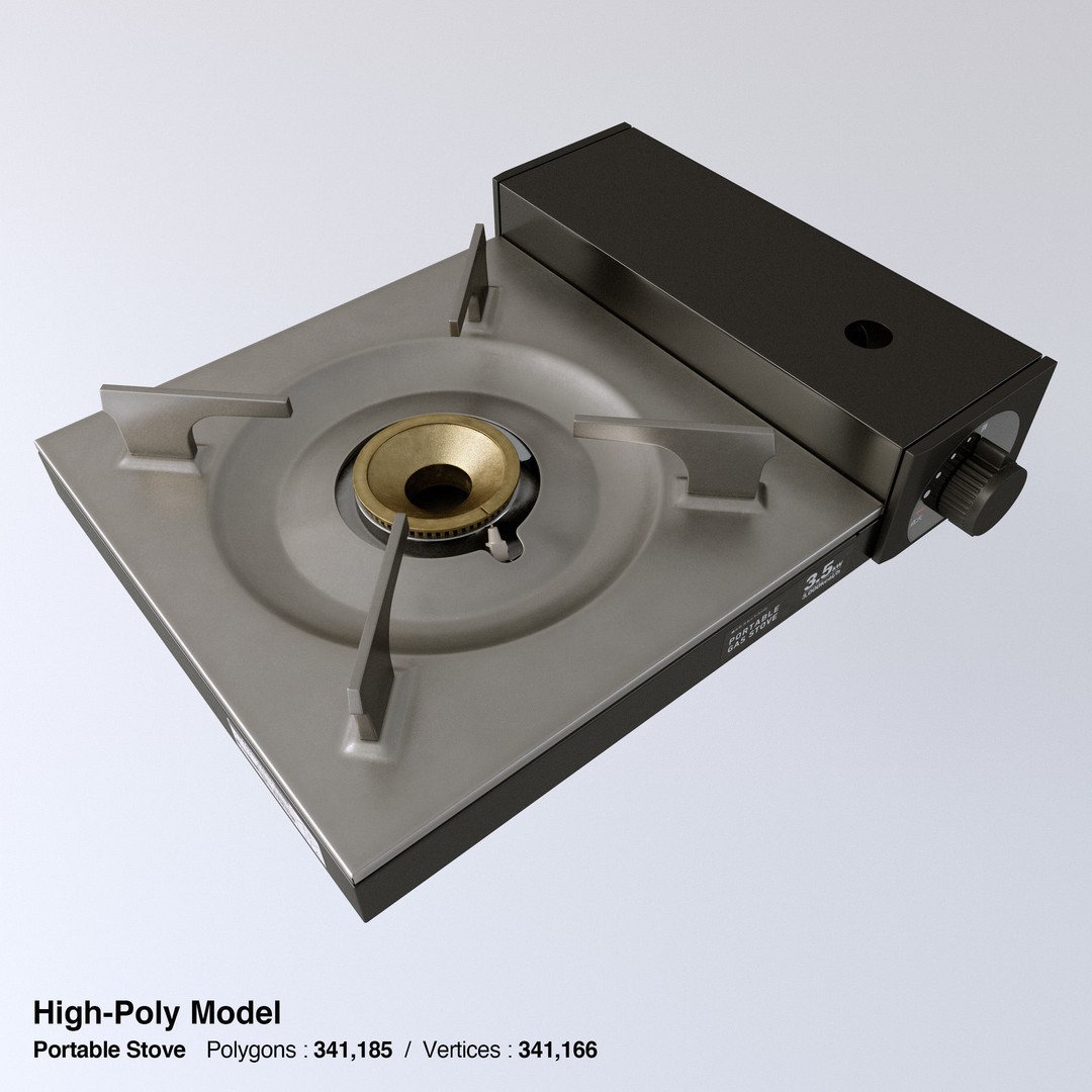 Portable Gas Stove 3D Model – Low Poly PBR Kitchenware, FBX, OBJ - View 30