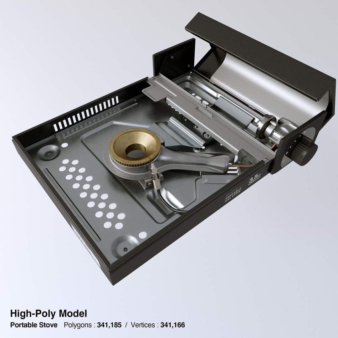 Portable Gas Stove 3D Model – Low Poly PBR Kitchenware, FBX, OBJ - View 33