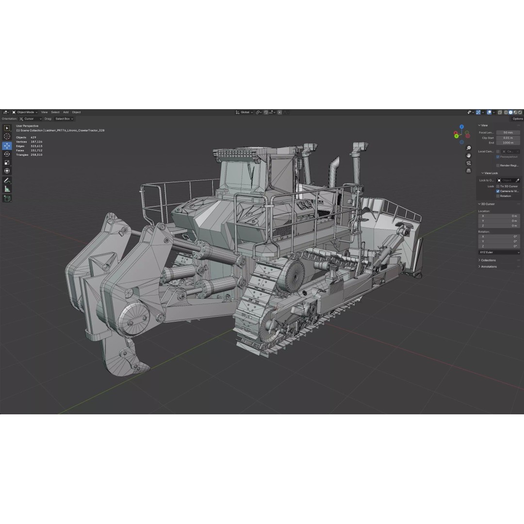 Liebherr PR776 Litronic Crawler Tractor 3D Model – Low Poly Game Asset, FBX