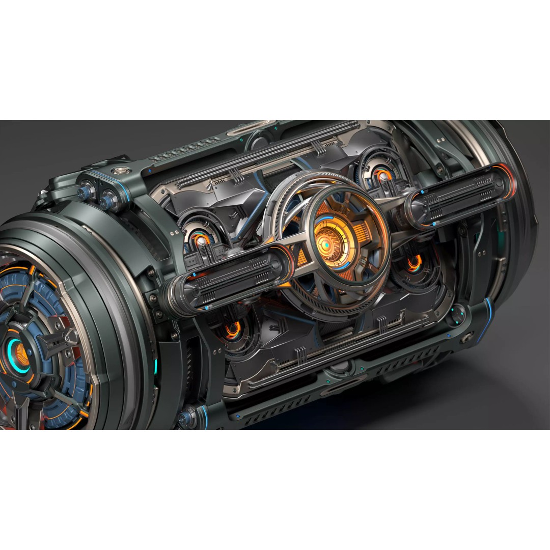 Sci-Fi Element 3D Model – Kitbash Industrial Mechanism, FBX, OBJ - View 2
