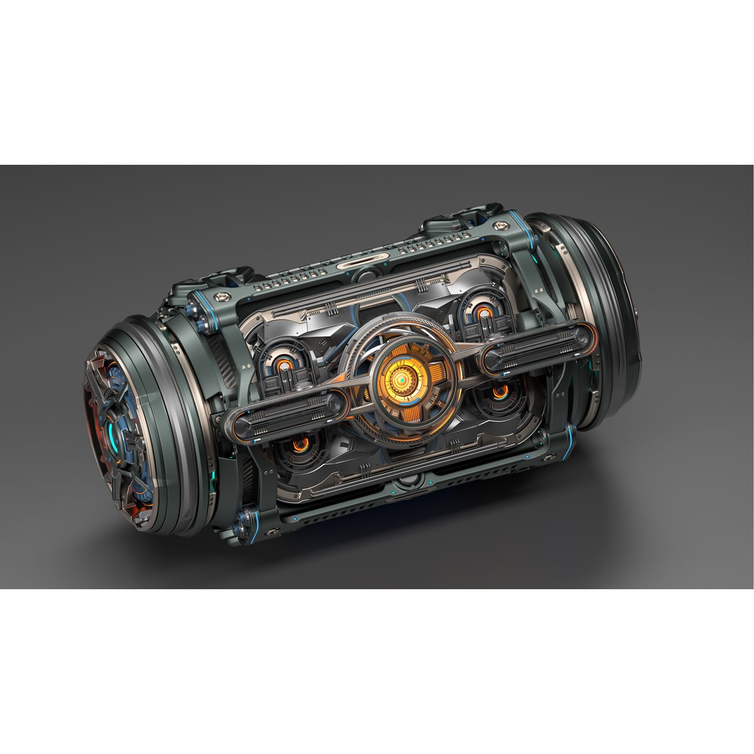 Sci-Fi Element 3D Model – Kitbash Industrial Mechanism, FBX, OBJ - View 3