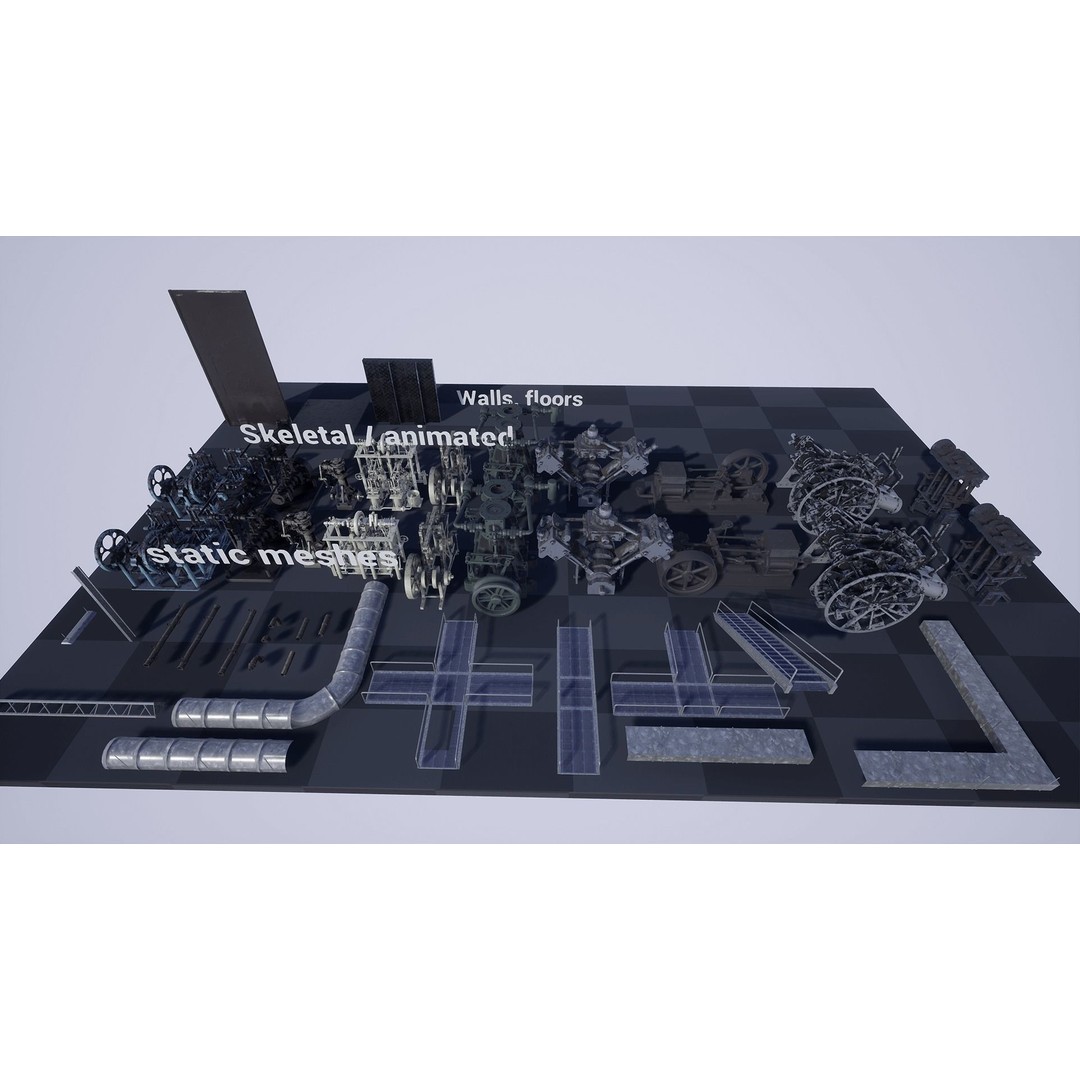 Engine Hall 3D Model – Low Poly Animated Industrial Machine, FBX - View 12