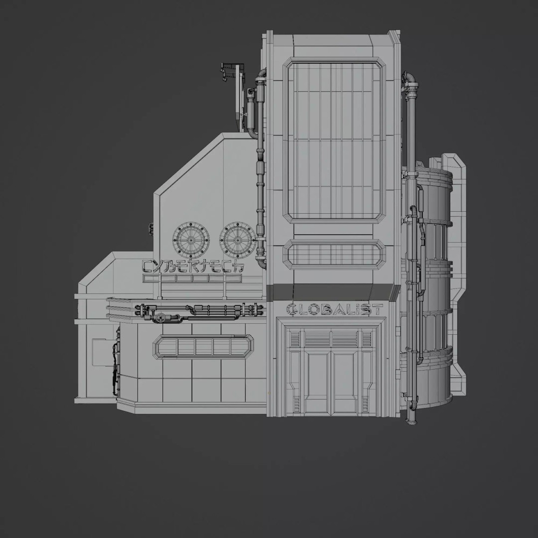 Futuristic Neon Building 3D Model – Low Poly Modular Asset, FBX, Blender - View 12
