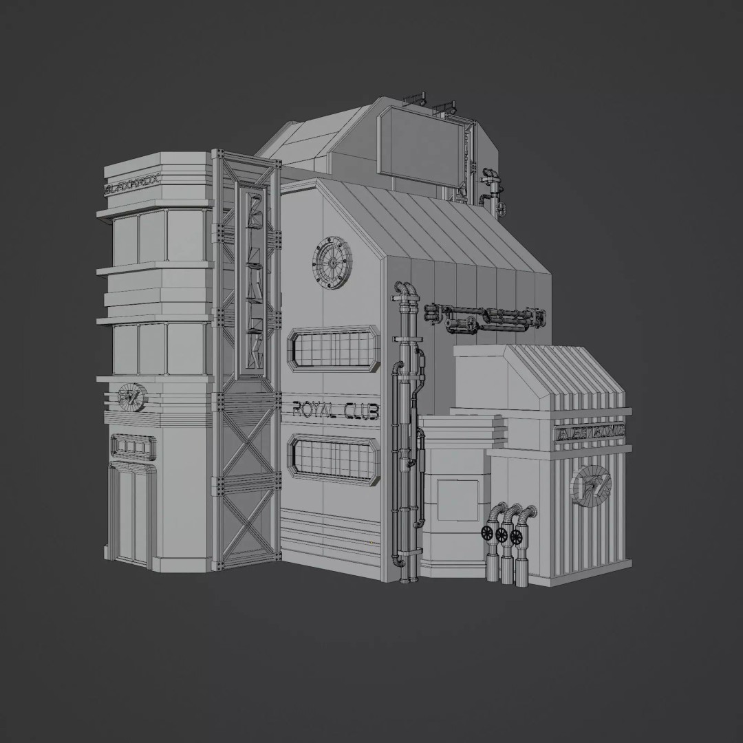Futuristic Neon Building 3D Model – Low Poly Modular Asset, FBX, Blender - View 13