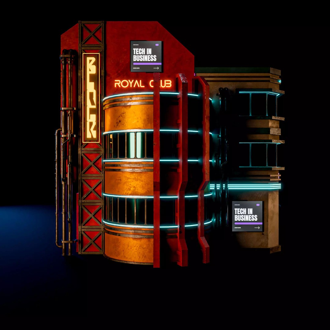 Futuristic Neon Building 3D Model – Low Poly Modular Asset, FBX, Blender - View 4
