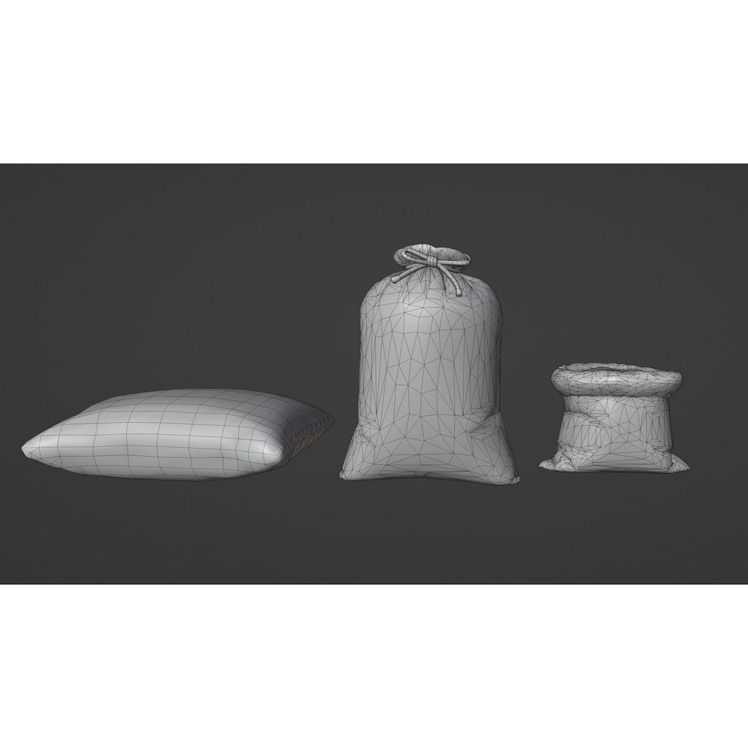 Burlap Sacks 3D Model – Low Poly Textured Game Asset, FBX - View 10