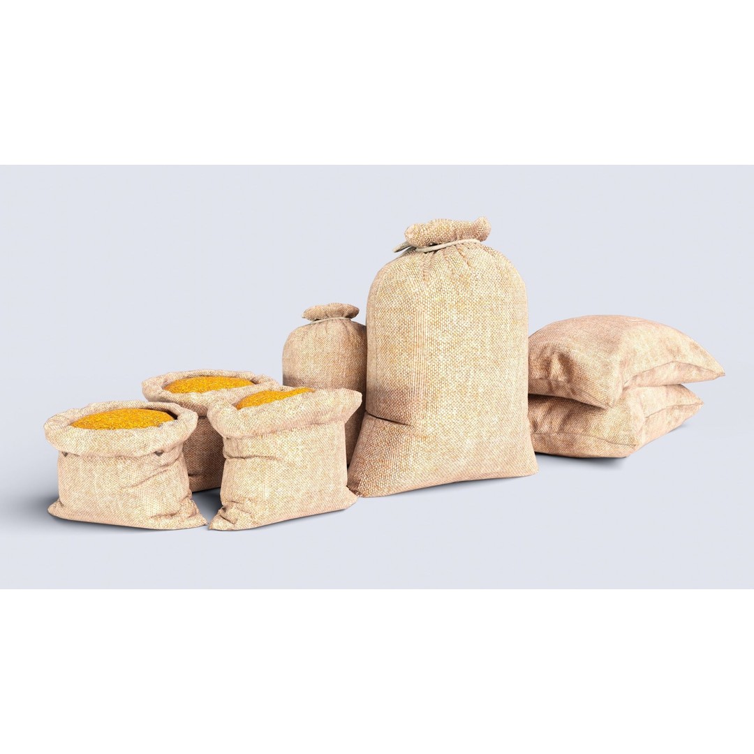 Burlap Sacks 3D Model – Low Poly Textured Game Asset, FBX - View 4