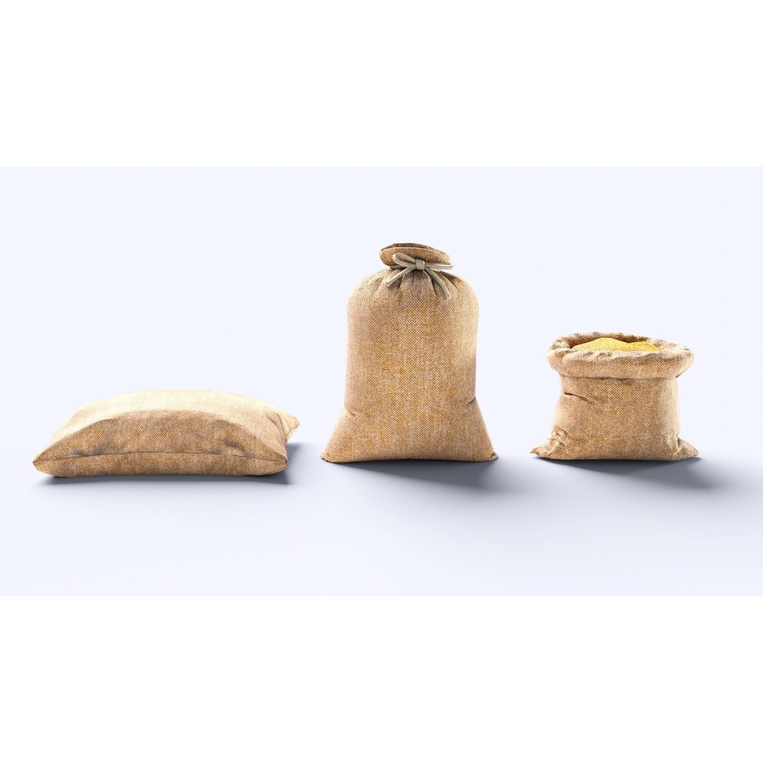 Burlap Sacks 3D Model – Low Poly Textured Game Asset, FBX - View 5
