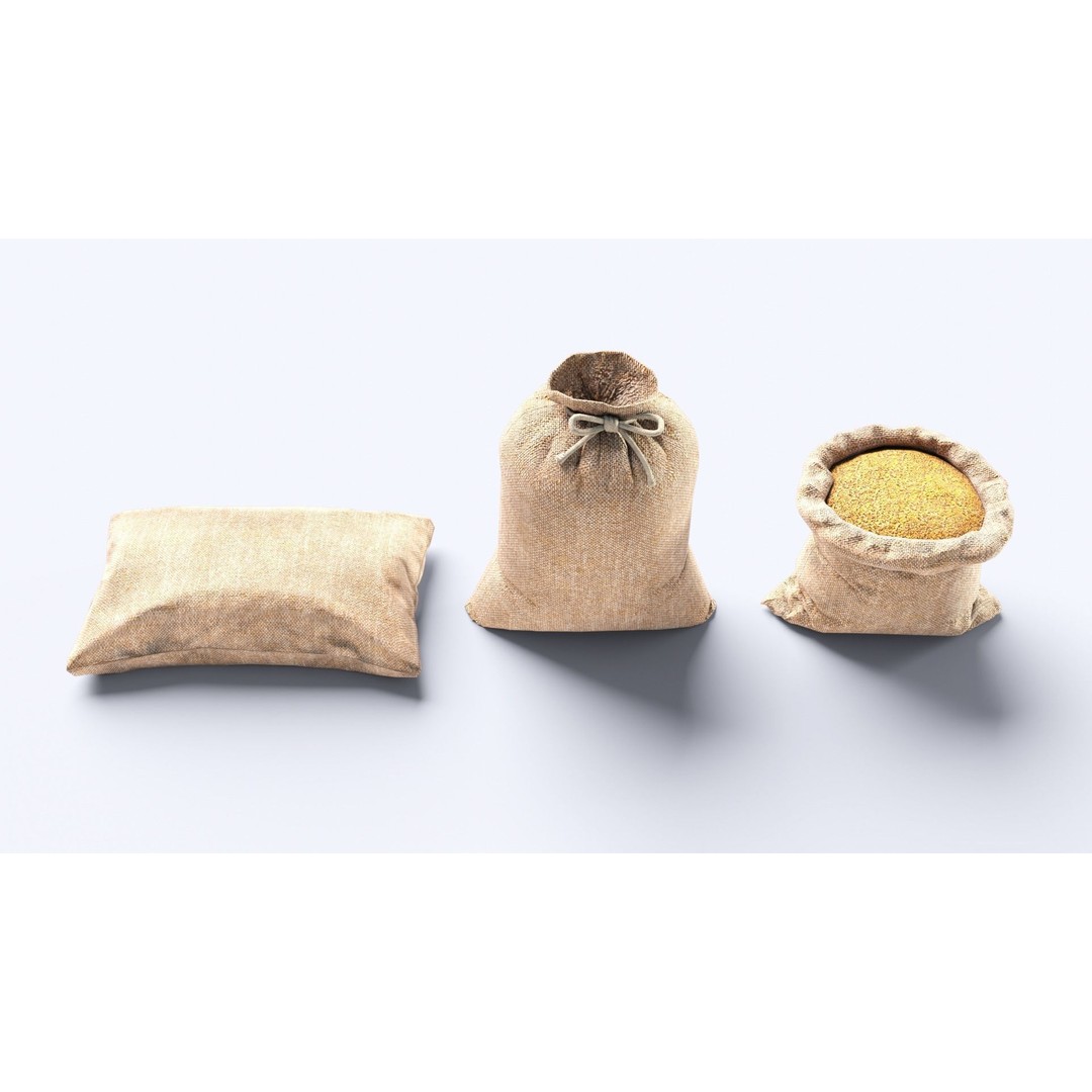 Burlap Sacks 3D Model – Low Poly Textured Game Asset, FBX - View 6