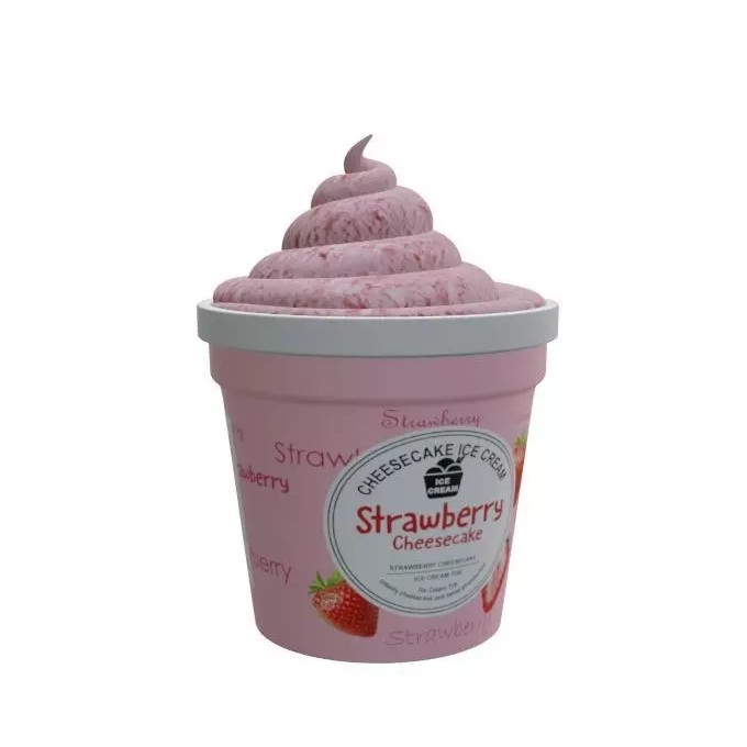 Strawberry Cheesecake Ice Cream Tub 3D Model – Low Poly PBR Asset, FBX - View 2