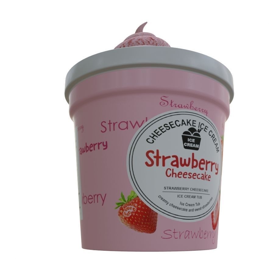 Strawberry Cheesecake Ice Cream Tub 3D Model – Low Poly PBR Asset, FBX - View 3