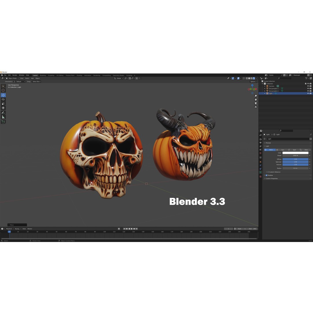 Evil Pumpkins 3D Model – Low Poly Game Asset, PBR Textures, FBX, OBJ