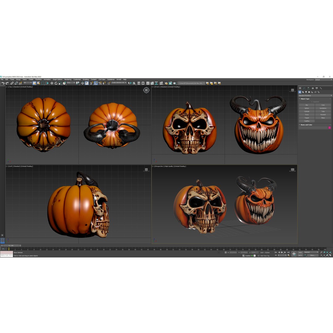 Evil Pumpkins 3D Model – Low Poly Game Asset, PBR Textures, FBX, OBJ - View 11