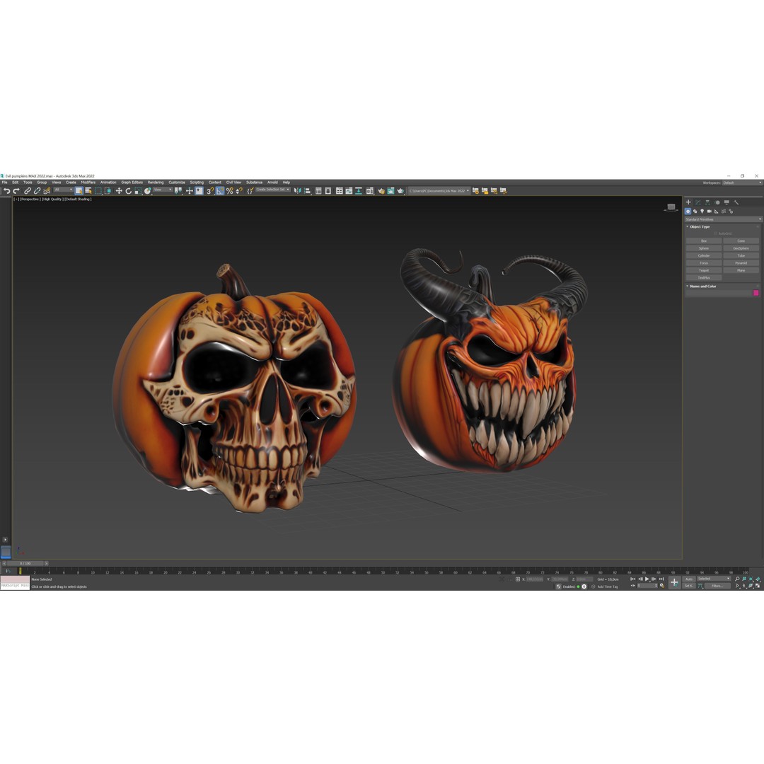 Evil Pumpkins 3D Model – Low Poly Game Asset, PBR Textures, FBX, OBJ - View 12