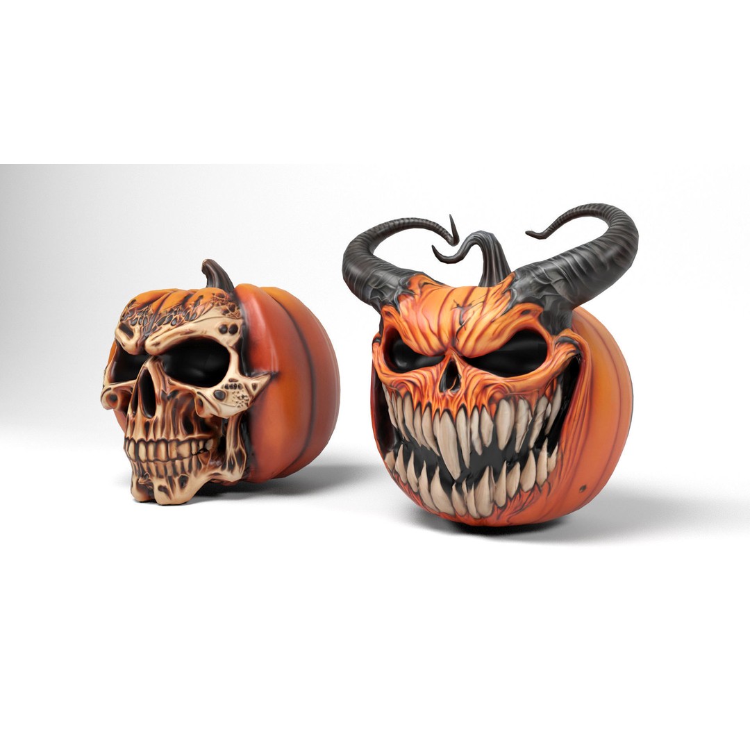 Evil Pumpkins 3D Model – Low Poly Game Asset, PBR Textures, FBX, OBJ - View 3