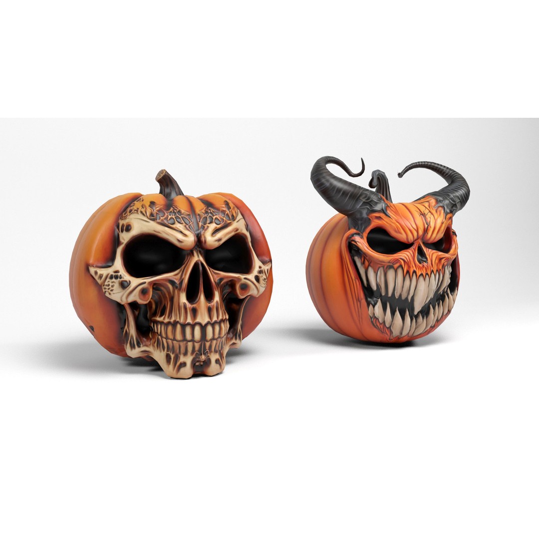 Evil Pumpkins 3D Model – Low Poly Game Asset, PBR Textures, FBX, OBJ - View 4