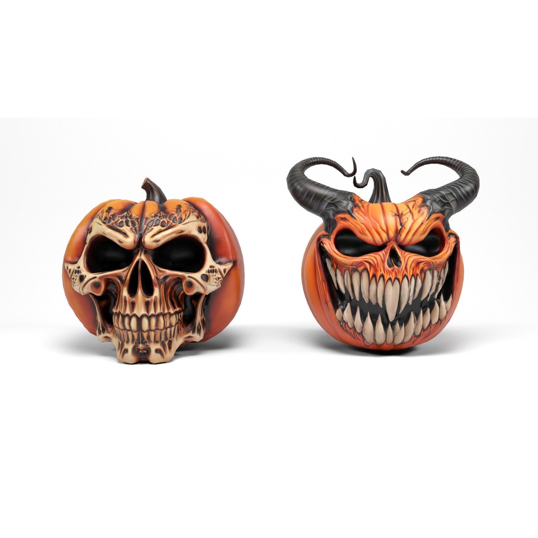Evil Pumpkins 3D Model – Low Poly Game Asset, PBR Textures, FBX, OBJ - View 5