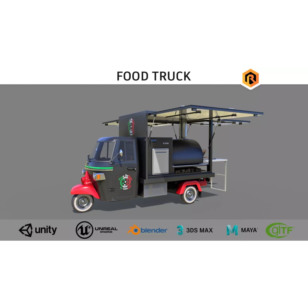 Food Truck 3D Model – Low Poly PBR Game Asset for Unity & Unreal - View 2